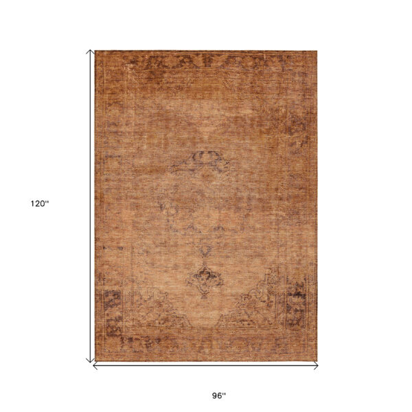 8' X 10' Copper Orange And Brown Oriental Washable Indoor Outdoor Area Rug