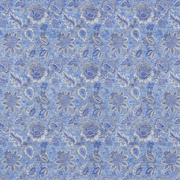 10' X 14' Navy Blue And Denim Blue Floral Washable Indoor Outdoor Area Rug