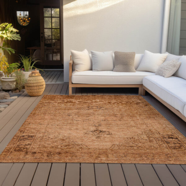 8' X 10' Copper Orange And Brown Oriental Washable Indoor Outdoor Area Rug