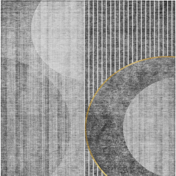 10' X 14' Charcoal Gray And Silver Geometric Washable Indoor Outdoor Area Rug