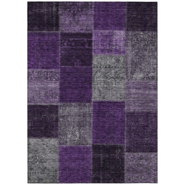 9' X 12' Eggplant Purple And Lilac Patchwork Washable Indoor Outdoor Area Rug