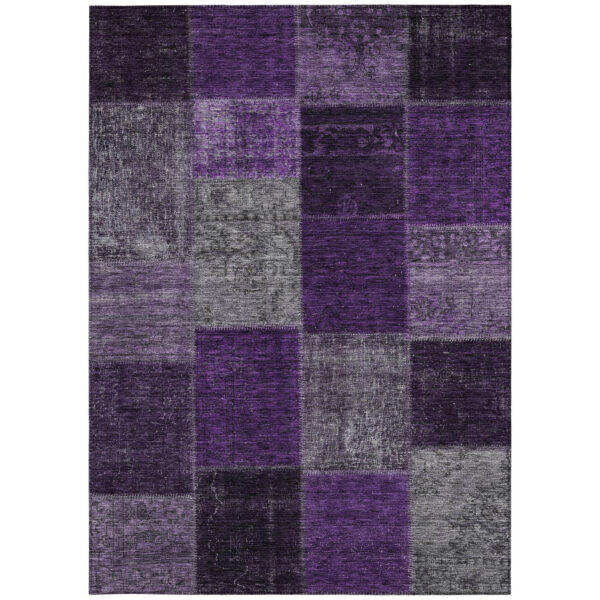9' X 12' Eggplant Purple And Lilac Patchwork Washable Indoor Outdoor Area Rug