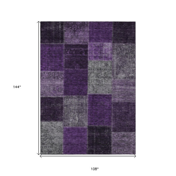 9' X 12' Eggplant Purple And Lilac Patchwork Washable Indoor Outdoor Area Rug