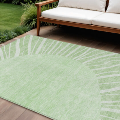 9' X 12' Green And Mint Green Abstract Washable Indoor Outdoor Area Rug