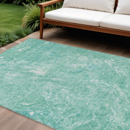 10' X 14' Teal Blue Aqua And Green Abstract Washable Indoor Outdoor Area Rug