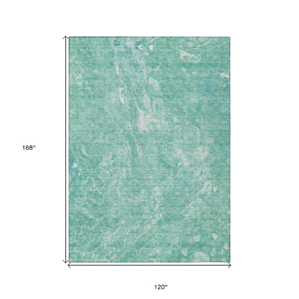 10' X 14' Teal Blue Aqua And Green Abstract Washable Indoor Outdoor Area Rug