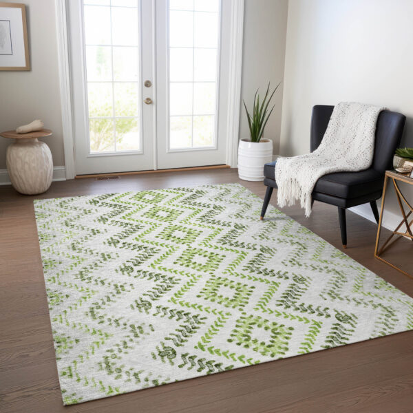 5' X 8' Green Ivory And Gray Geometric Washable Indoor Outdoor Area Rug