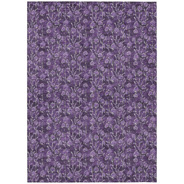 3' X 5' Purple Eggplant And Ivory Floral Washable Indoor Outdoor Area Rug