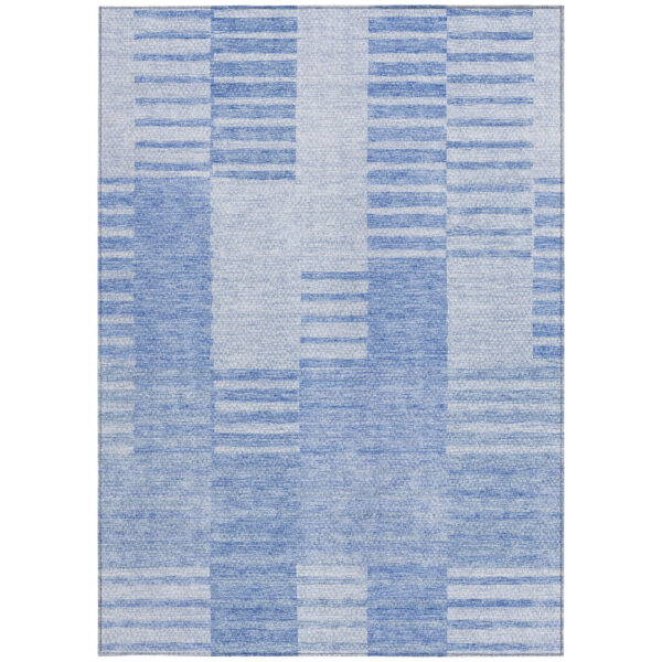 3' X 5' Sky Blue And Denim Blue Striped Washable Indoor Outdoor Area Rug