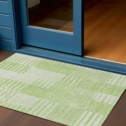 3' X 5' Artichoke Green And Mint Green Striped Washable Indoor Outdoor Area Rug