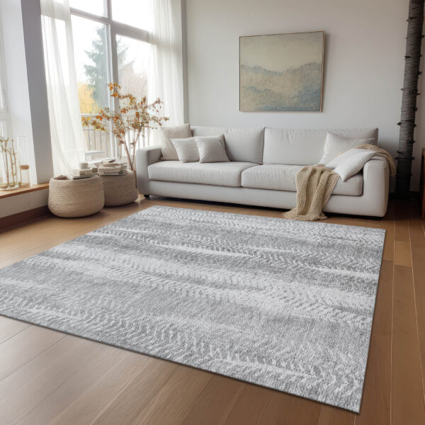 9' X 12' Silver Gray And Graphite Botanical Leaves Washable Indoor Outdoor Area Rug