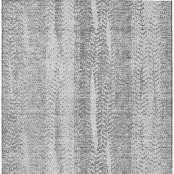 9' X 12' Silver Gray And Graphite Botanical Leaves Washable Indoor Outdoor Area Rug