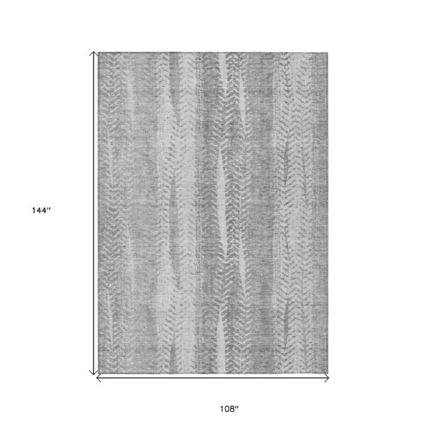 9' X 12' Silver Gray And Graphite Botanical Leaves Washable Indoor Outdoor Area Rug