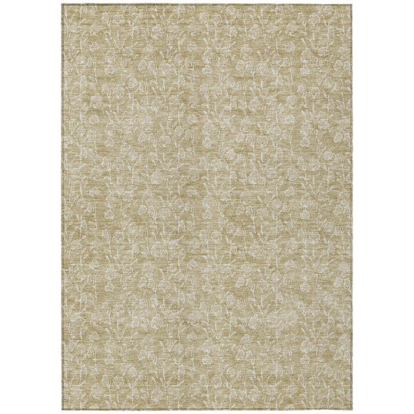 5' X 8' Beige And Ivory Floral Washable Indoor Outdoor Area Rug
