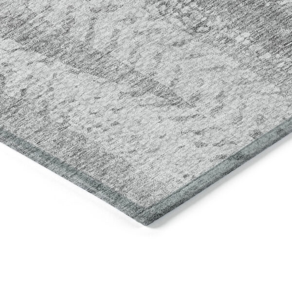 9' X 12' Silver Gray And Graphite Botanical Leaves Washable Indoor Outdoor Area Rug