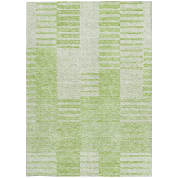 3' X 5' Artichoke Green And Mint Green Striped Washable Indoor Outdoor Area Rug