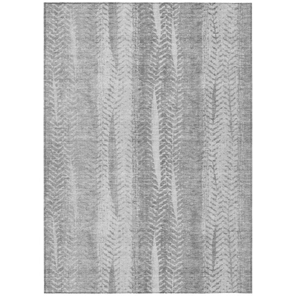 9' X 12' Silver Gray And Graphite Botanical Leaves Washable Indoor Outdoor Area Rug