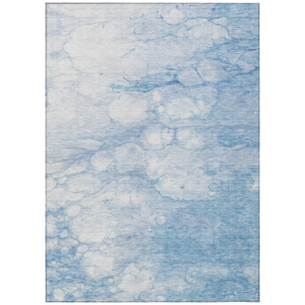10' X 14' Sky Blue Denim Blue And Silver Abstract Washable Indoor Outdoor Area Rug