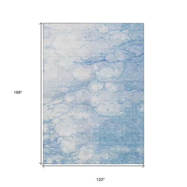 10' X 14' Sky Blue Denim Blue And Silver Abstract Washable Indoor Outdoor Area Rug