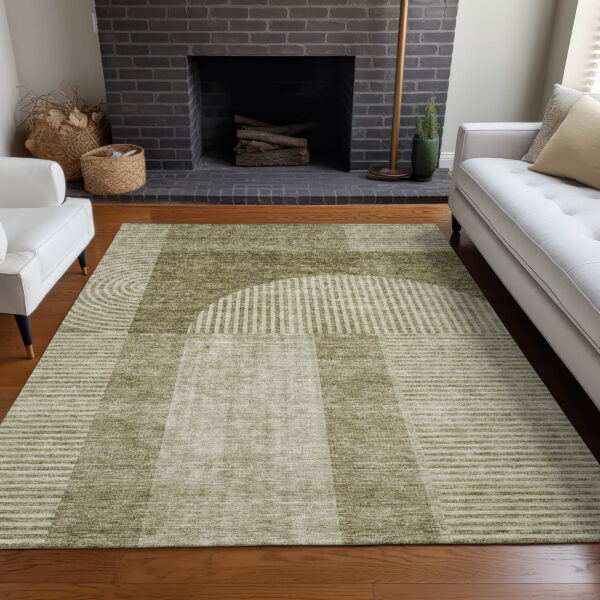 3' X 5' Taupe Beige And Tan Geometric Washable Indoor Outdoor Area Rug
