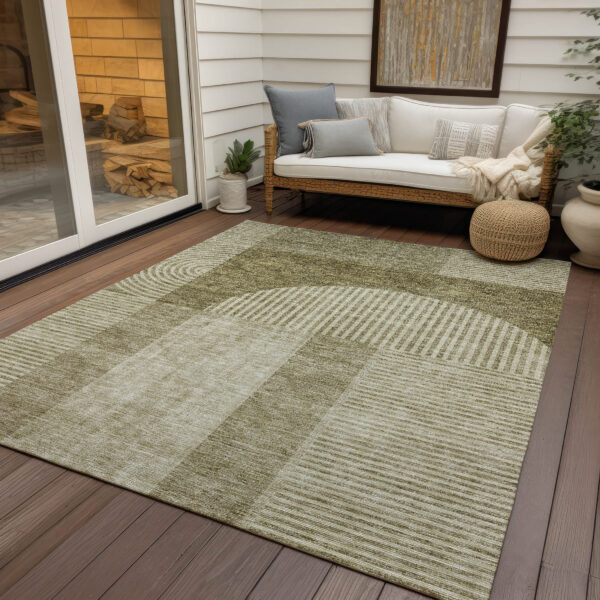 3' X 5' Taupe Beige And Tan Geometric Washable Indoor Outdoor Area Rug