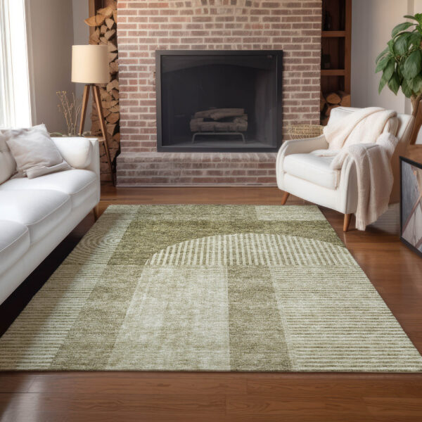 3' X 5' Taupe Beige And Tan Geometric Washable Indoor Outdoor Area Rug