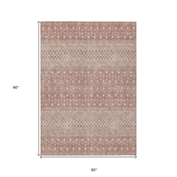 5' X 8' Blush Gold And Ivory Tribal Washable Indoor Outdoor Area Rug