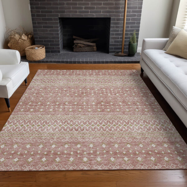 5' X 8' Blush Gold And Ivory Tribal Washable Indoor Outdoor Area Rug