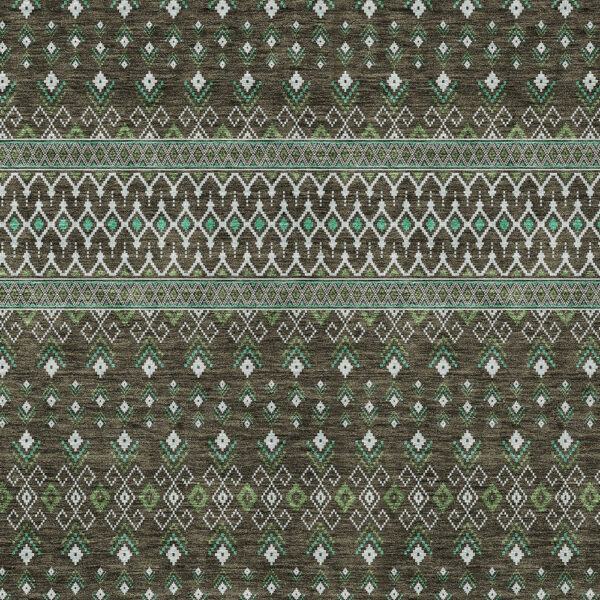 5' X 8' Brown Green And Olive Green Tribal Washable Indoor Outdoor Area Rug