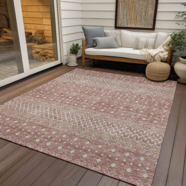 9' X 12' Blush Gold And Ivory Tribal Washable Indoor Outdoor Area Rug