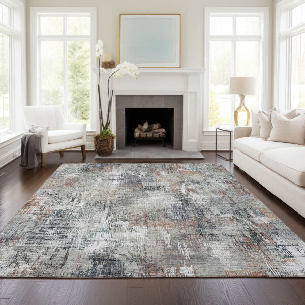 9' X 12' Taupe Gray And Copper Abstract Washable Indoor Outdoor Area Rug