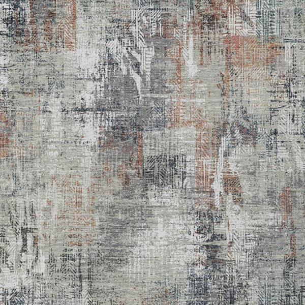 9' X 12' Taupe Gray And Copper Abstract Washable Indoor Outdoor Area Rug