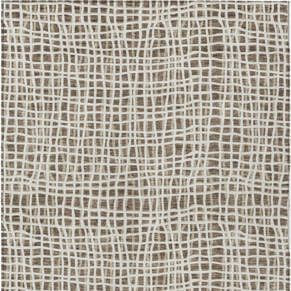 3' X 5' Brown Beige And Ivory Striped Washable Indoor Outdoor Area Rug