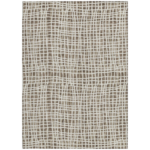 3' X 5' Brown Beige And Ivory Striped Washable Indoor Outdoor Area Rug