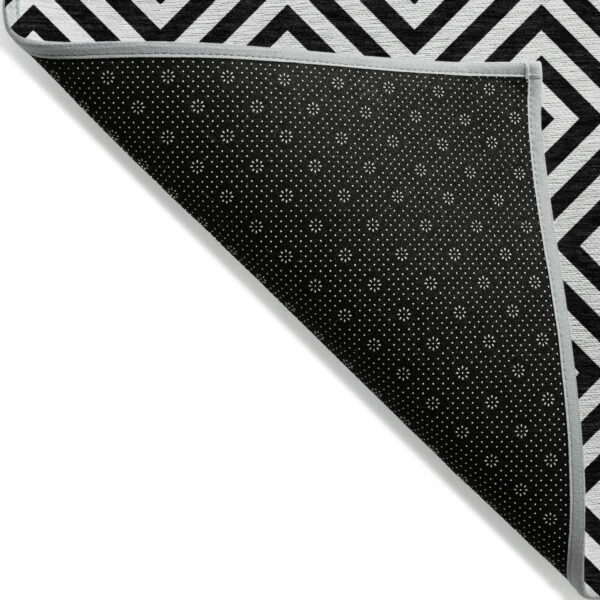 8' Black And Ivory Round Geometric Washable Indoor Outdoor Area Rug