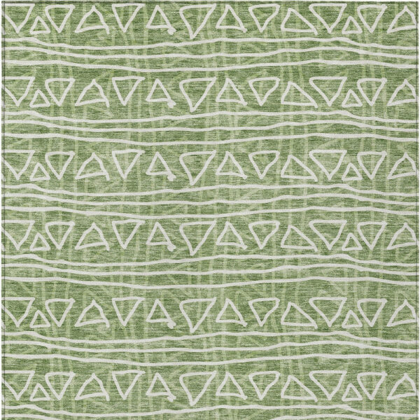 10' X 14' Green And Ivory Geometric Washable Indoor Outdoor Area Rug