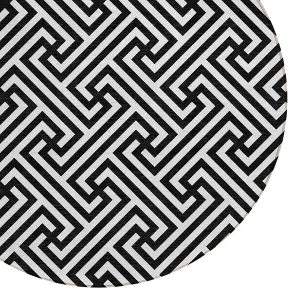 8' Black And Ivory Round Geometric Washable Indoor Outdoor Area Rug