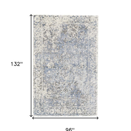 8' X 11' Blue Ivory And Gray Abstract Hand Woven Area Rug