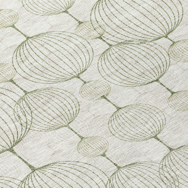 8' Green And Beige Round Geometric Washable Indoor Outdoor Area Rug