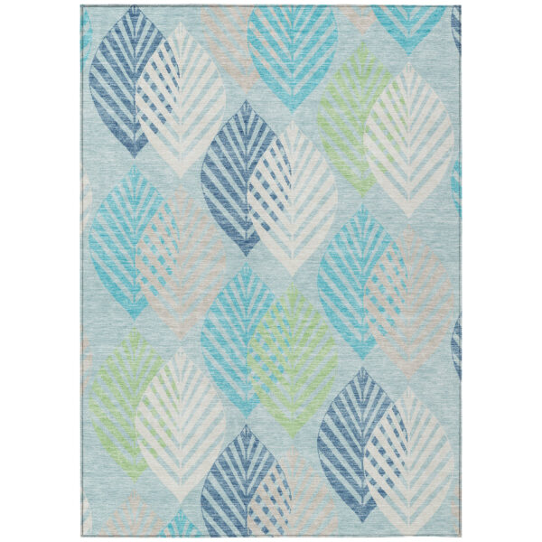 8' X 10' Teal Blue Aqua And Navy Blue Floral Washable Indoor Outdoor Area Rug