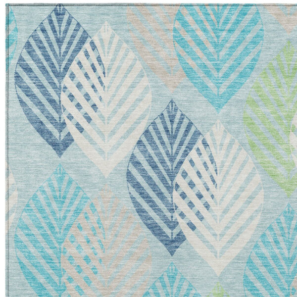 8' X 10' Teal Blue Aqua And Navy Blue Floral Washable Indoor Outdoor Area Rug