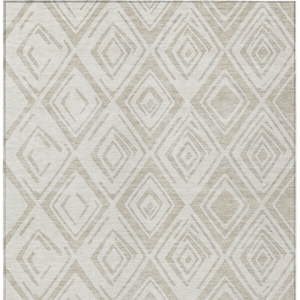 9' X 12' Beige And Ivory Geometric Washable Indoor Outdoor Area Rug