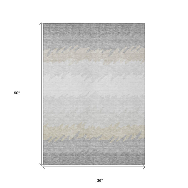 3' X 5' Silver Gray And Beige Striped Washable Indoor Outdoor Area Rug