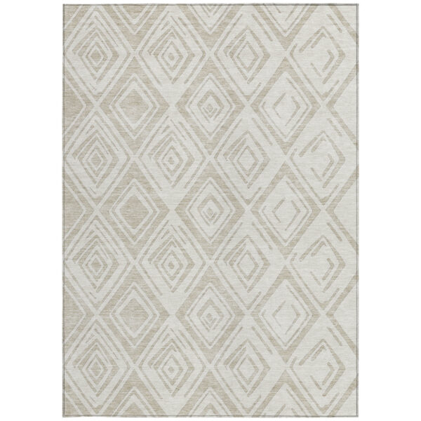 9' X 12' Beige And Ivory Geometric Washable Indoor Outdoor Area Rug