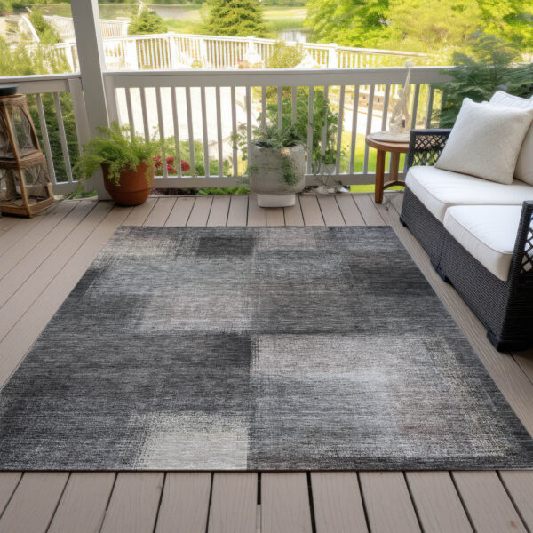 5' X 8' Charcoal Gray And Silver Abstract Washable Indoor Outdoor Area Rug