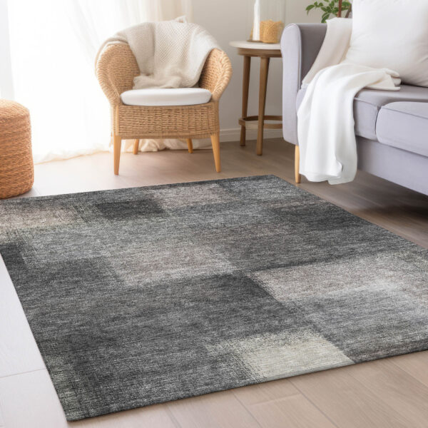 5' X 8' Charcoal Gray And Silver Abstract Washable Indoor Outdoor Area Rug