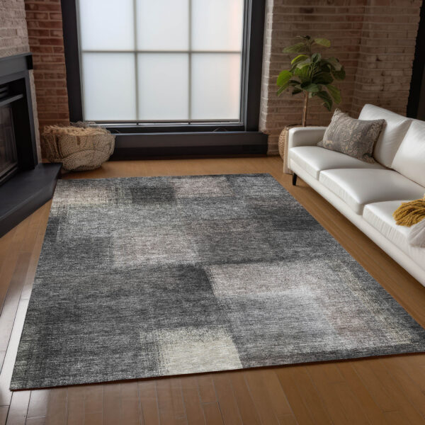 5' X 8' Charcoal Gray And Silver Abstract Washable Indoor Outdoor Area Rug