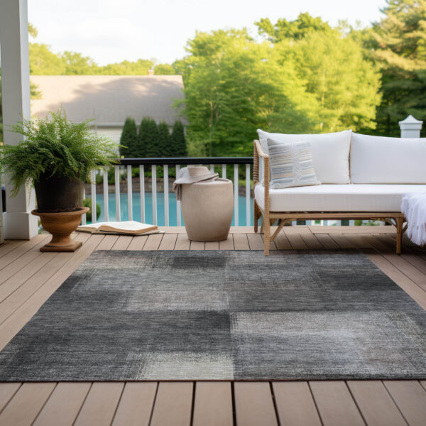5' X 8' Charcoal Gray And Silver Abstract Washable Indoor Outdoor Area Rug