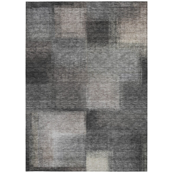 5' X 8' Charcoal Gray And Silver Abstract Washable Indoor Outdoor Area Rug