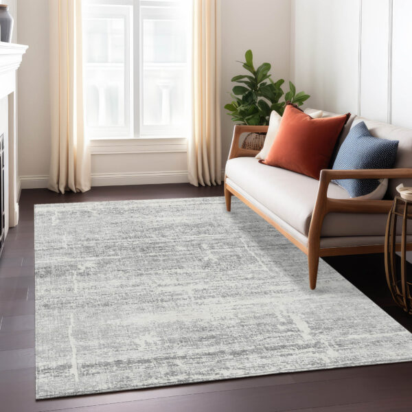 9' X 12' Silver Gray And Charcoal Abstract Washable Indoor Outdoor Area Rug